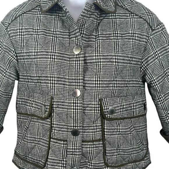 Zara Boxy Plaid Coat Jacket Medium Green Gray Check Button Front Utility Pockets - Picture 4 of 12